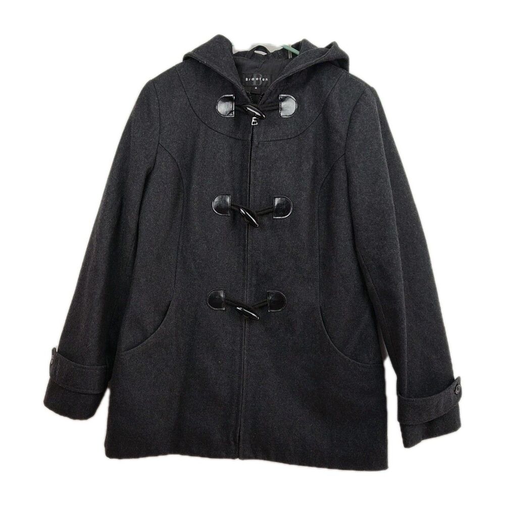 Braetan women's wool-blend pea coat jacket, Medium, gray, zip and toggle closure